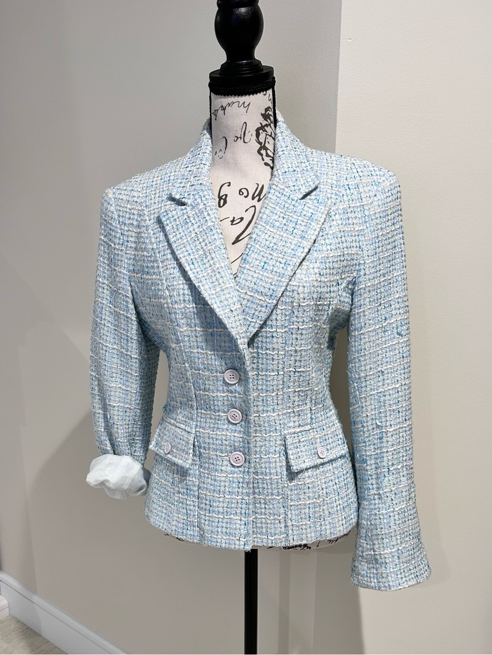 Vtg Baby Blue Marled Tailored Blazer